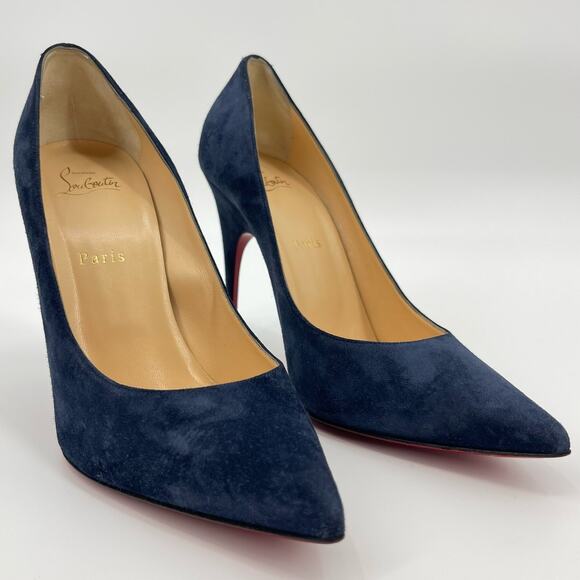 Christian Louboutin | Alminette 100 Veau Velours Marine Navy Suede Pumps 41 / 11 - Picture 1 of 15